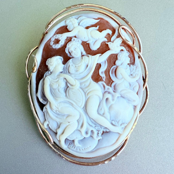 XL Renaissance Cameo Museum Quality Brooch Pendant 925 Sterling Silver VTG 2.5